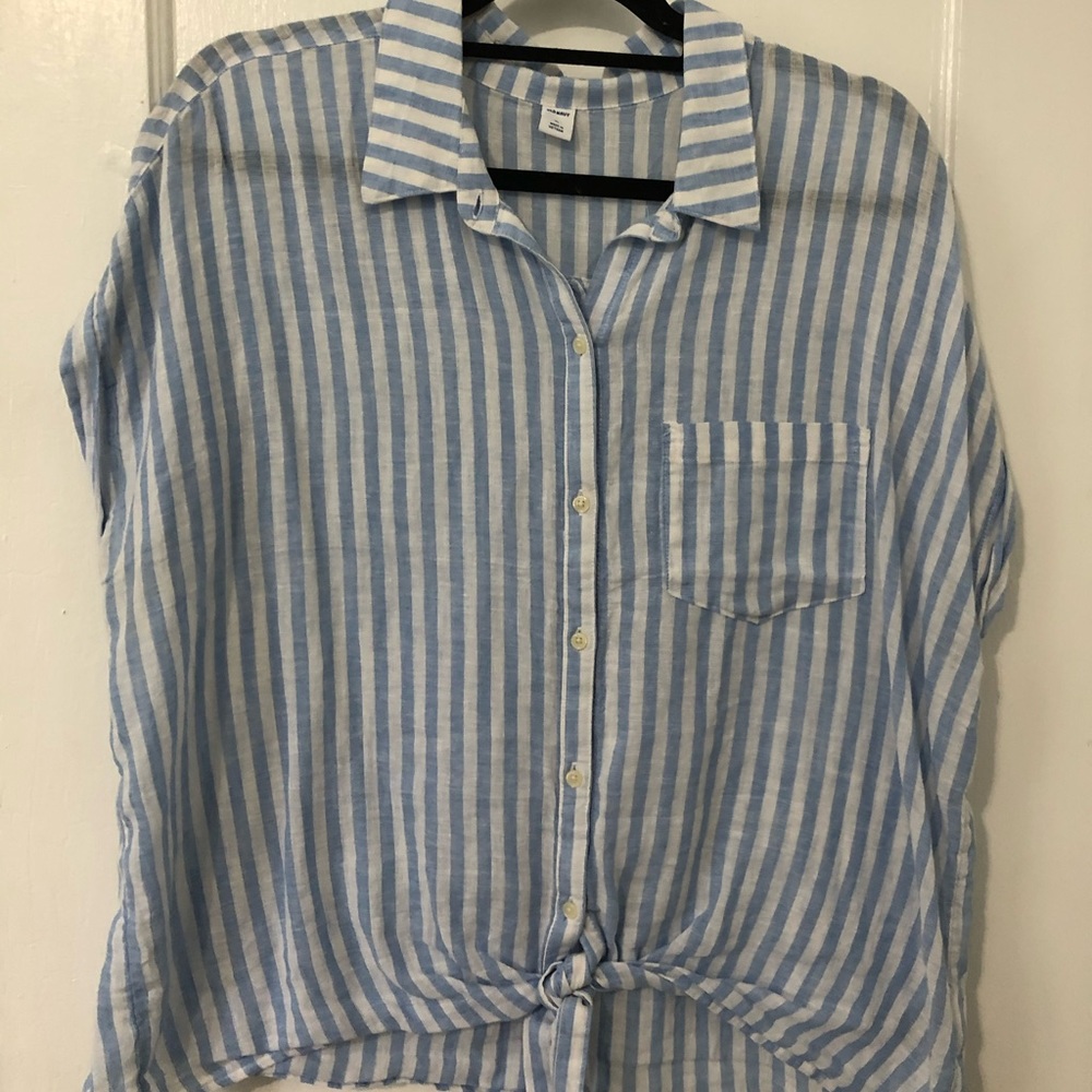 Striped button down with front tie